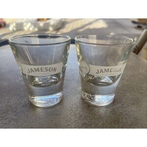 2 x Jameson Irish Whiskey JJ&S Etched Logo Heavy Bottom Shot Glasses 1.5 oz Lot